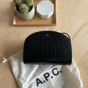 APC half-moon bag in black leather croc